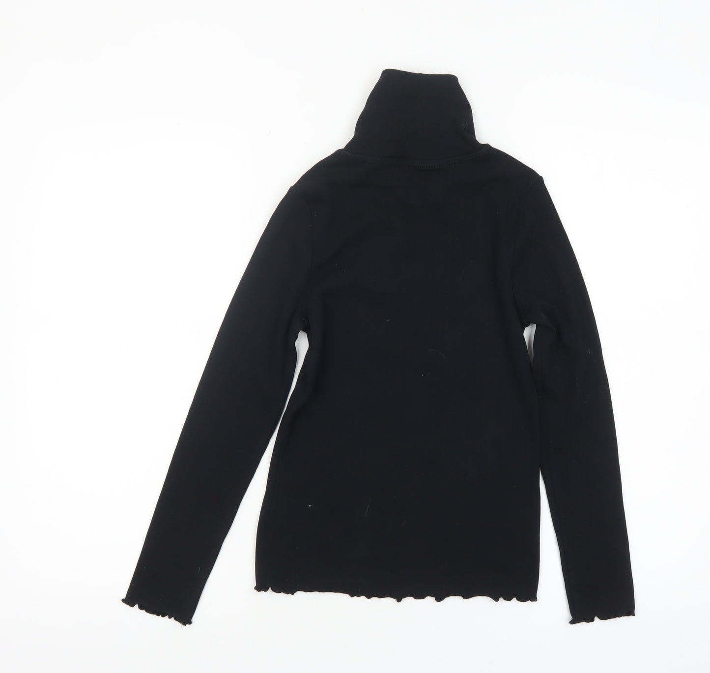 Marks and Spencer Girls Black Roll Neck Long Sleeve Cotton Top 10-11 Years