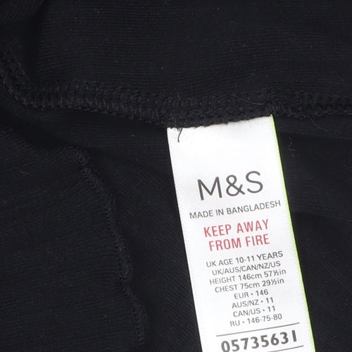 Marks and Spencer Girls Black Roll Neck Long Sleeve Cotton Top 10-11 Years