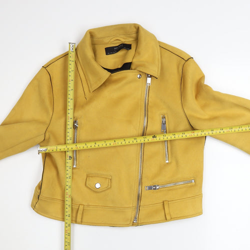Zara Basic Women Yellow Faux Suede Biker Jacket Size L Polyester Outerwear