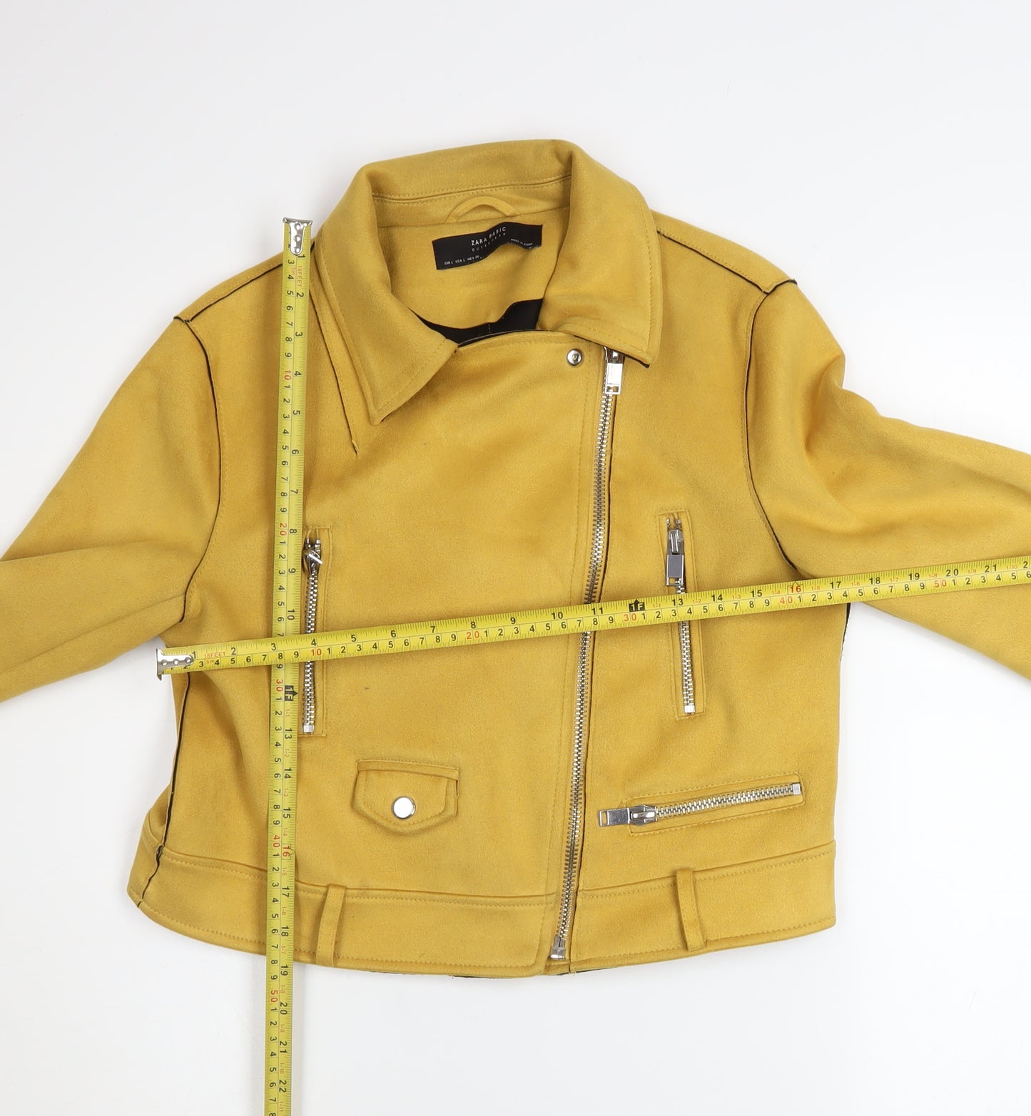 Zara Basic Women Yellow Faux Suede Biker Jacket Size L Polyester Outerwear