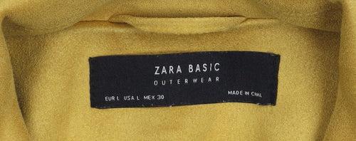 Zara Basic Women Yellow Faux Suede Biker Jacket Size L Polyester Outerwear