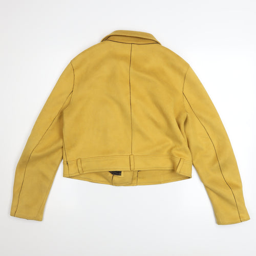 Zara Basic Women Yellow Faux Suede Biker Jacket Size L Polyester Outerwear