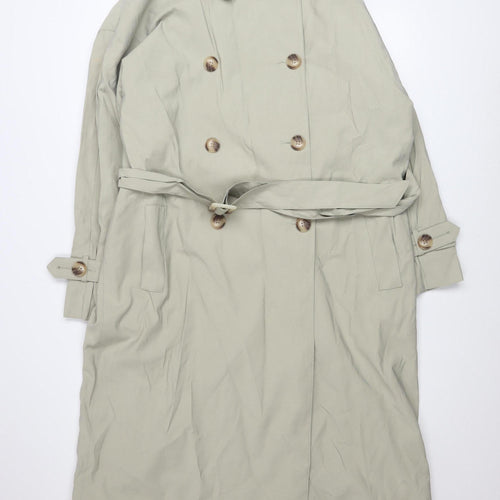 Dunnes Women Green Long Trench Coat Belted L Size Classic Style