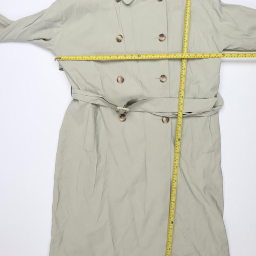Dunnes Women Green Long Trench Coat Belted L Size Classic Style