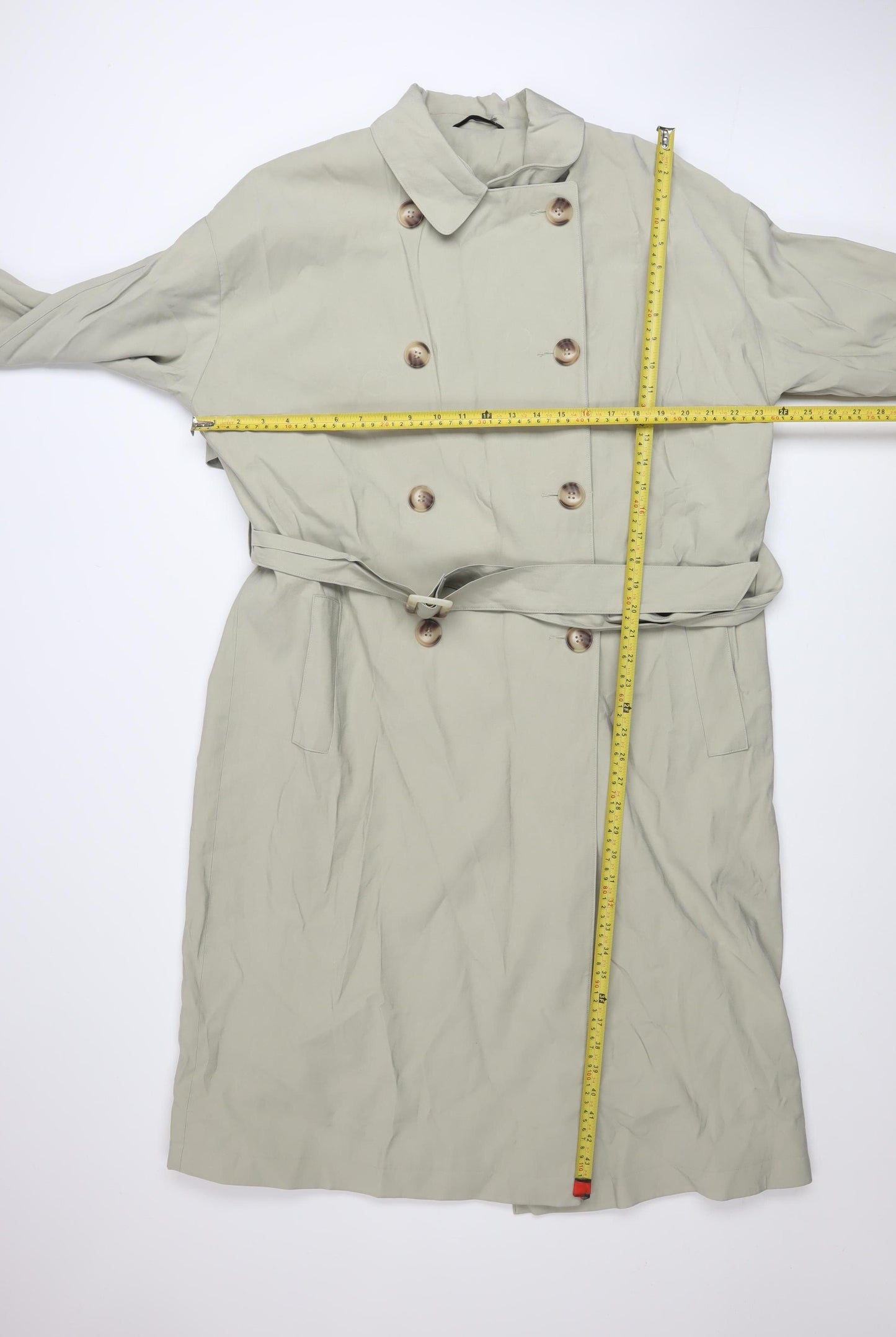 Dunnes Women Green Long Trench Coat Belted L Size Classic Style