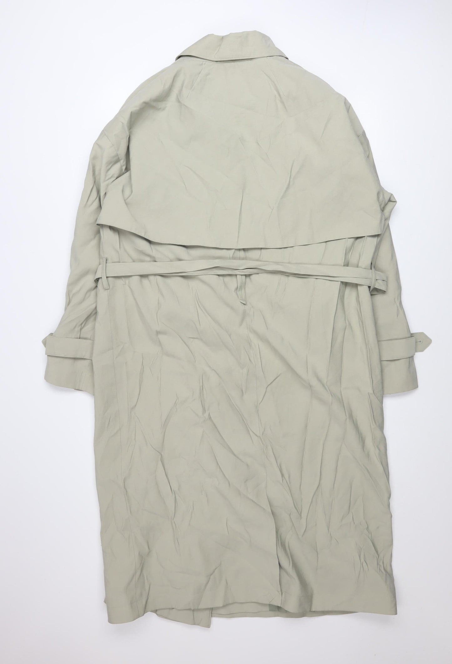 Dunnes Women Green Long Trench Coat Belted L Size Classic Style