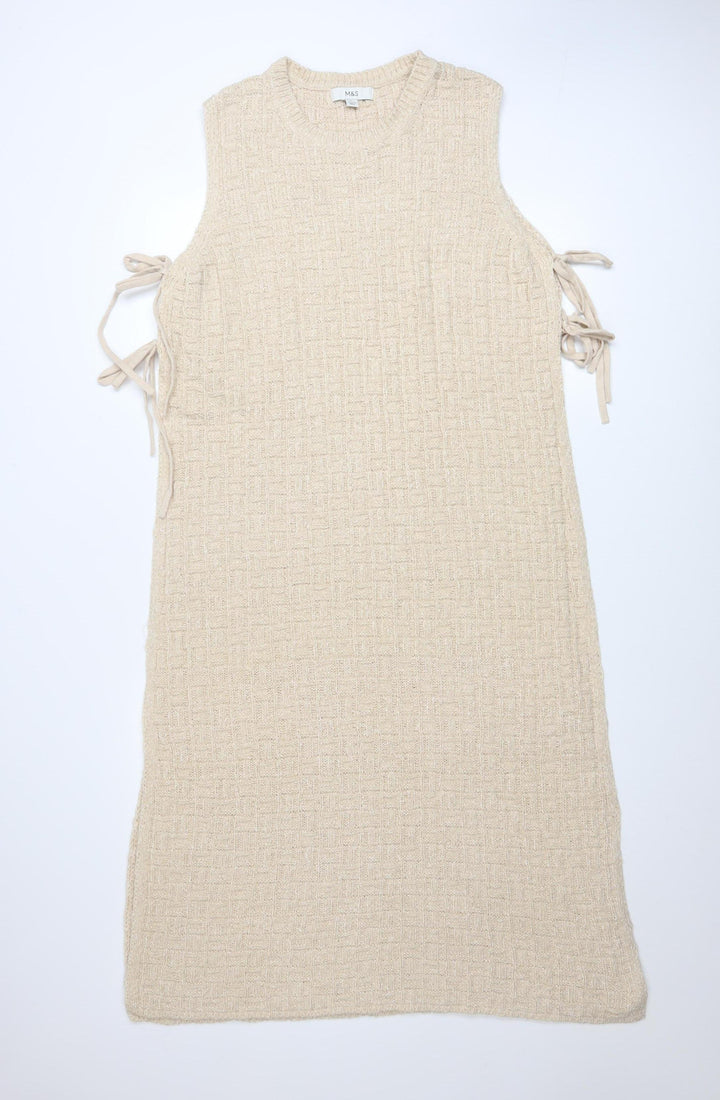 Marks and Spencer Women Beige Knit Sleeveless Midi Shift Dress L