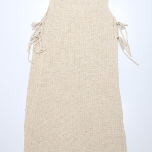 Marks and Spencer Women Beige Knit Sleeveless Midi Shift Dress L
