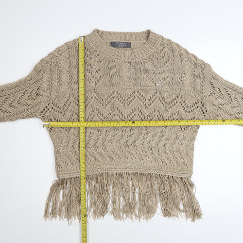 Primark Women Beige Fringe Knit Jumper Size 12-14 Acrylic Boho Style