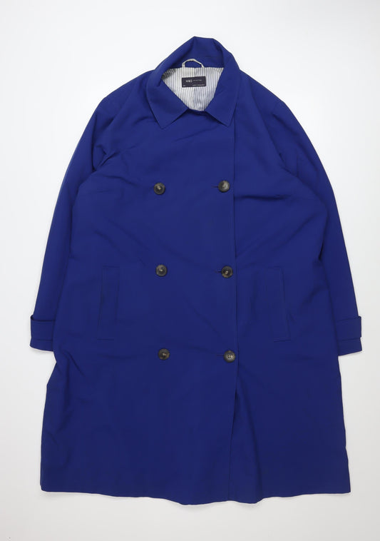 Marks and Spencer Womens Blue Long Trench Coat Size 22 Classic Lightweight