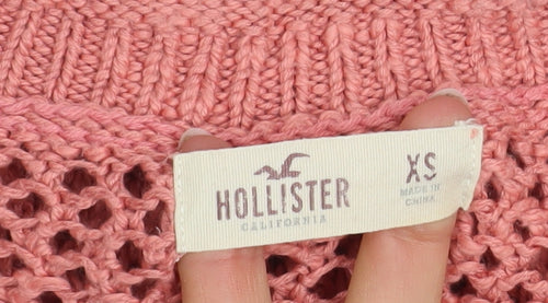 Hollister Women's Pink Open-Knit Boat Neck Jumper XS