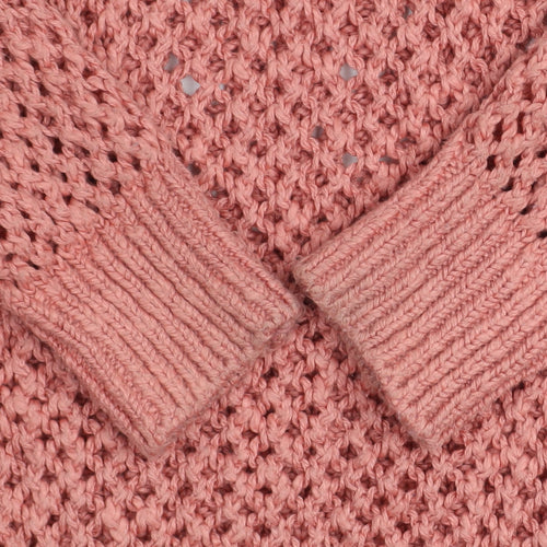 Hollister Women's Pink Open-Knit Boat Neck Jumper XS