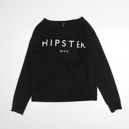 Mango Jeans Womens Black HIPSTER NYC Pullover Sweatshirt Size S