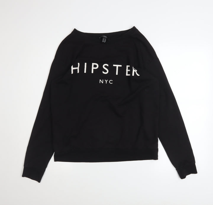 Mango Jeans Womens Black HIPSTER NYC Pullover Sweatshirt Size S