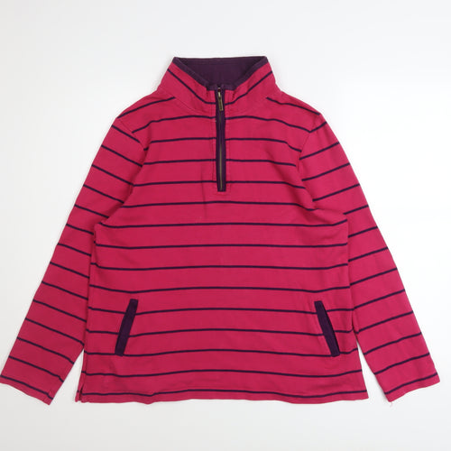 DASH Womens Pink Striped 1/4 Zip Pullover Sweatshirt UK 16 Cotton Blend