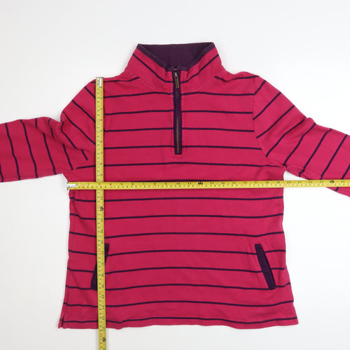 DASH Womens Pink Striped 1/4 Zip Pullover Sweatshirt UK 16 Cotton Blend