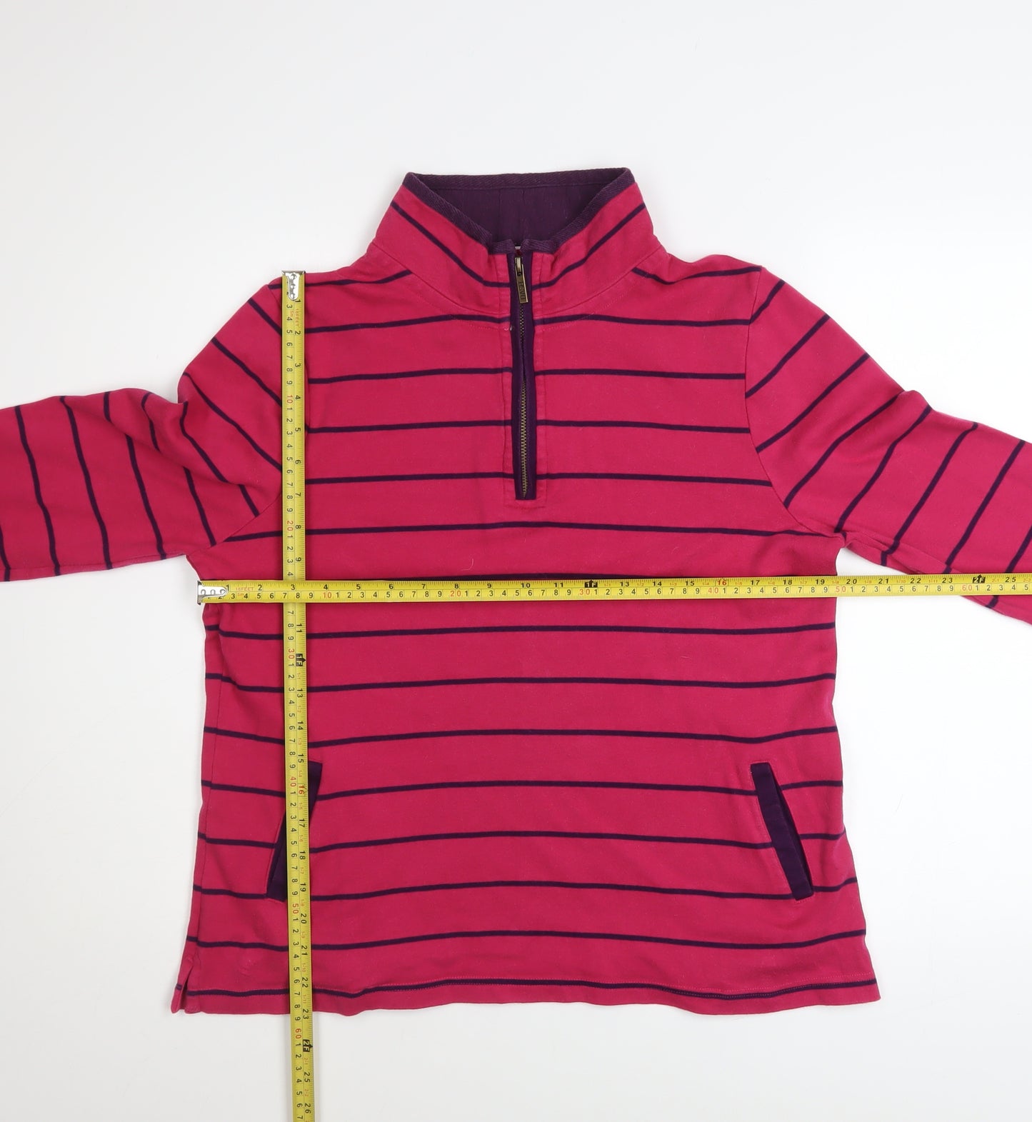 DASH Womens Pink Striped 1/4 Zip Pullover Sweatshirt UK 16 Cotton Blend