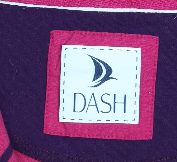 DASH Womens Pink Striped 1/4 Zip Pullover Sweatshirt UK 16 Cotton Blend