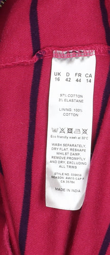 DASH Womens Pink Striped 1/4 Zip Pullover Sweatshirt UK 16 Cotton Blend