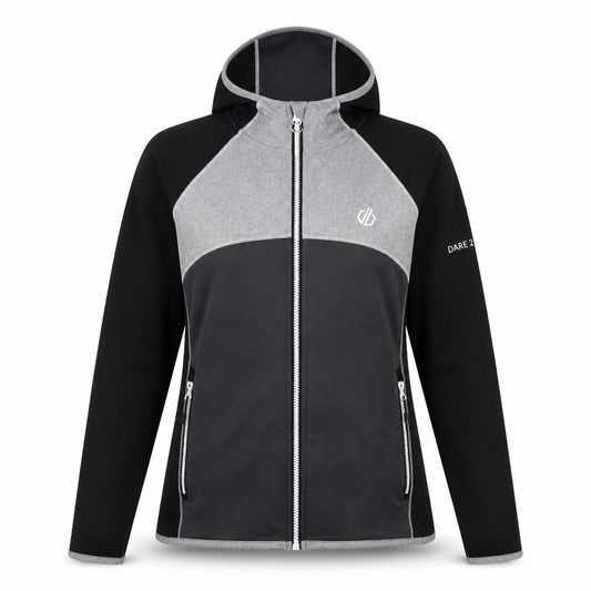 Front view of Dare 2b Women's Grey Hooded Full Zip Softshell Jacket, size 8