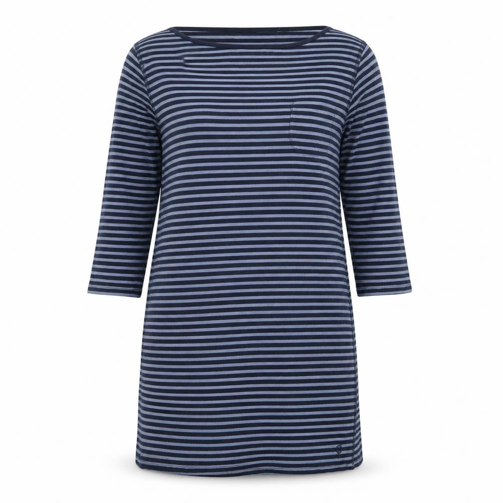 Front view of FatFace Women Blue Stripe Cotton Shift Dress, size 14
