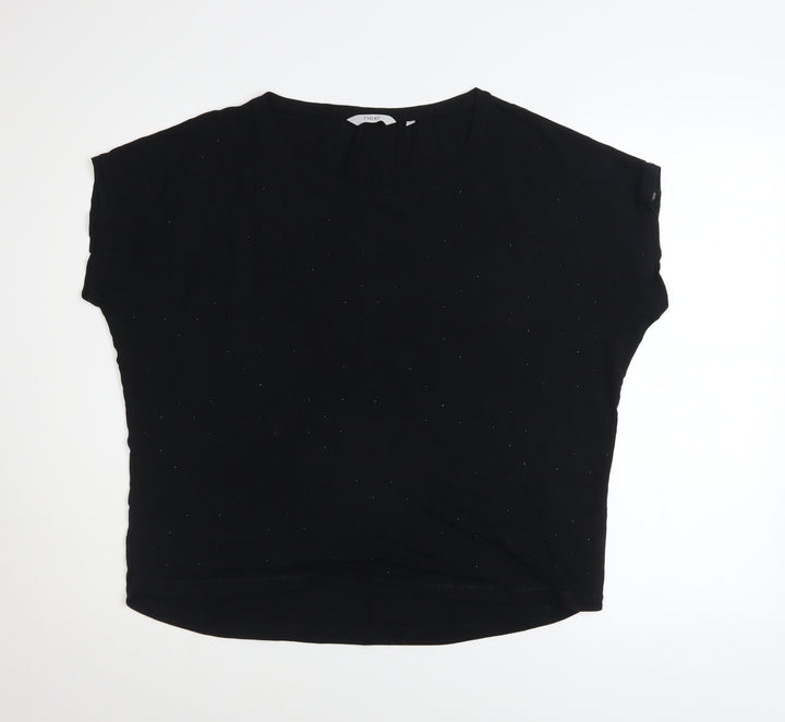 Next Womens Black Short Sleeve Embellished Viscose T-Shirt Size 16