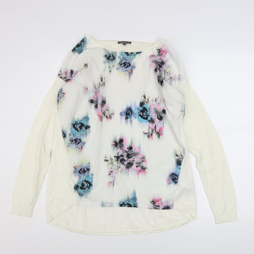 Warehouse Women Ivory Floral Front Pullover Jumper UK 12