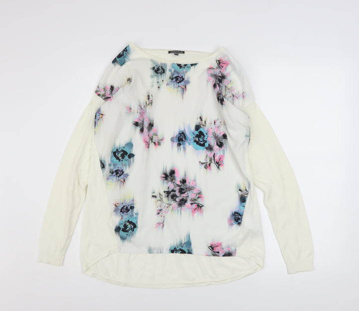 Warehouse Women Ivory Floral Front Pullover Jumper UK 12
