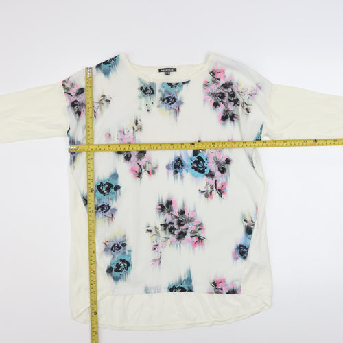 Warehouse Women Ivory Floral Front Pullover Jumper UK 12