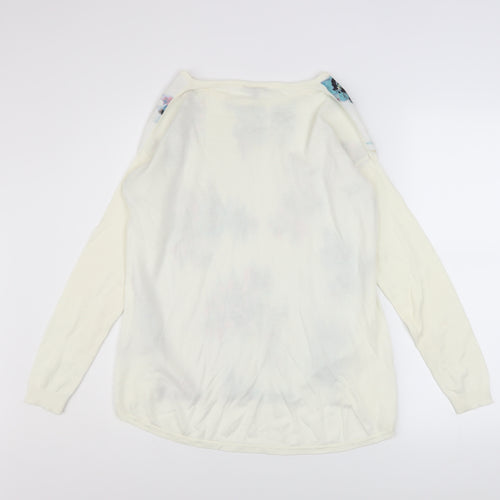 Warehouse Women Ivory Floral Front Pullover Jumper UK 12
