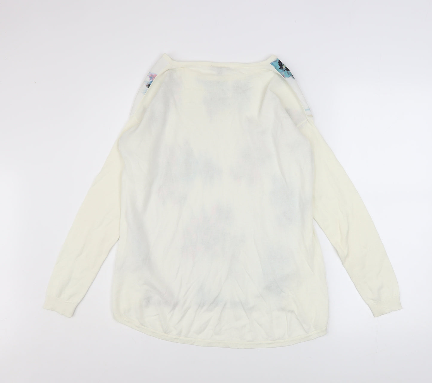Warehouse Women Ivory Floral Front Pullover Jumper UK 12