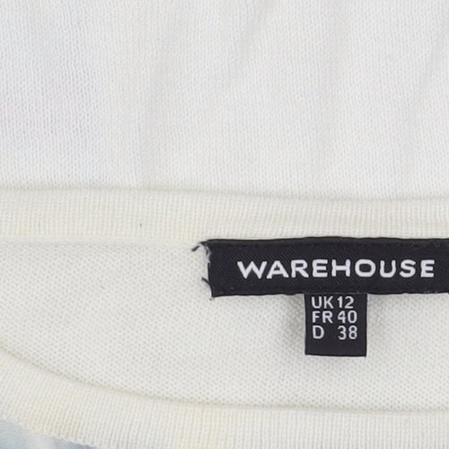 Warehouse Women Ivory Floral Front Pullover Jumper UK 12
