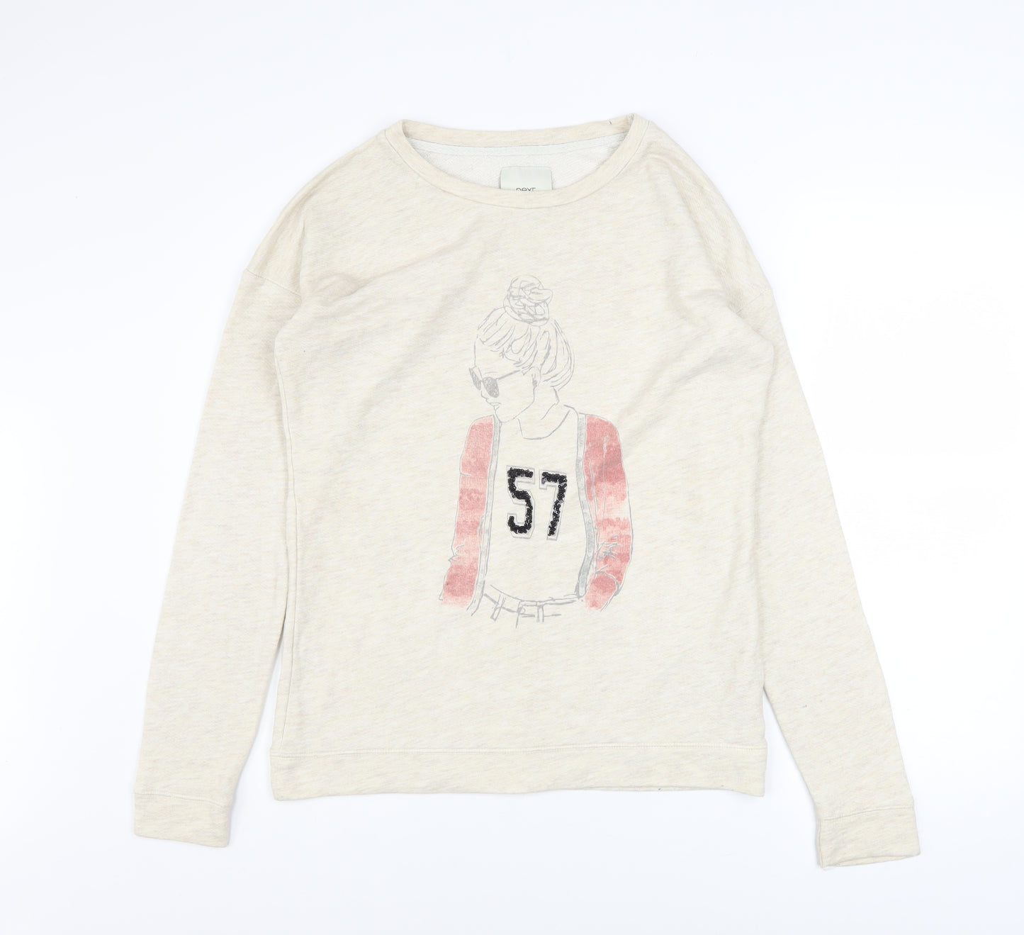 Next Women Beige Graphic Pullover Sweatshirt UK 8 Cotton Blend