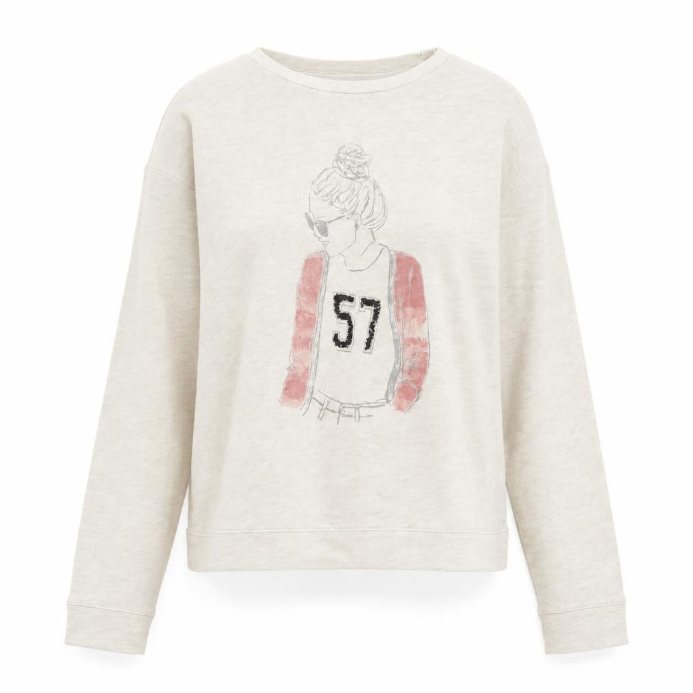 Front view of Next Women Beige Graphic Pullover Sweatshirt UK 8 Cotton Blend
