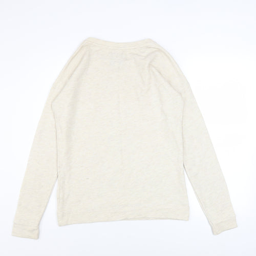 Next Women Beige Graphic Pullover Sweatshirt UK 8 Cotton Blend