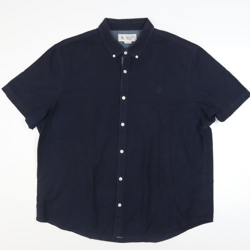 Original Penguin Men's Blue 2XL Short Sleeve Cotton Button-Up Shirt