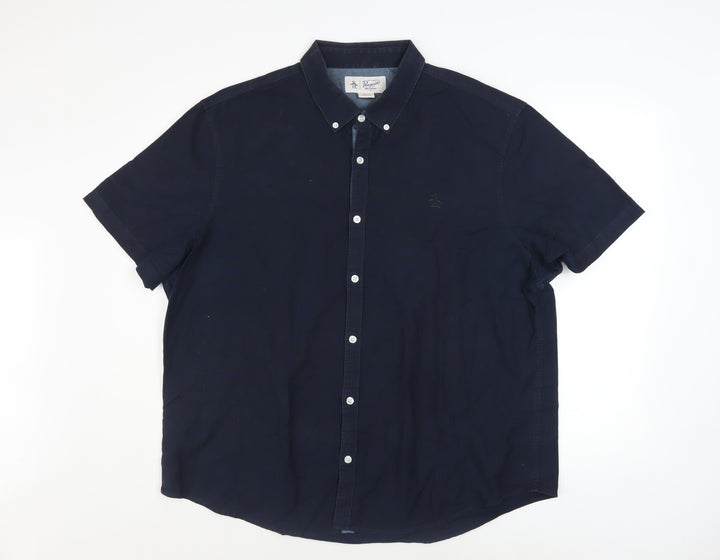 Original Penguin Men's Blue 2XL Short Sleeve Cotton Button-Up Shirt