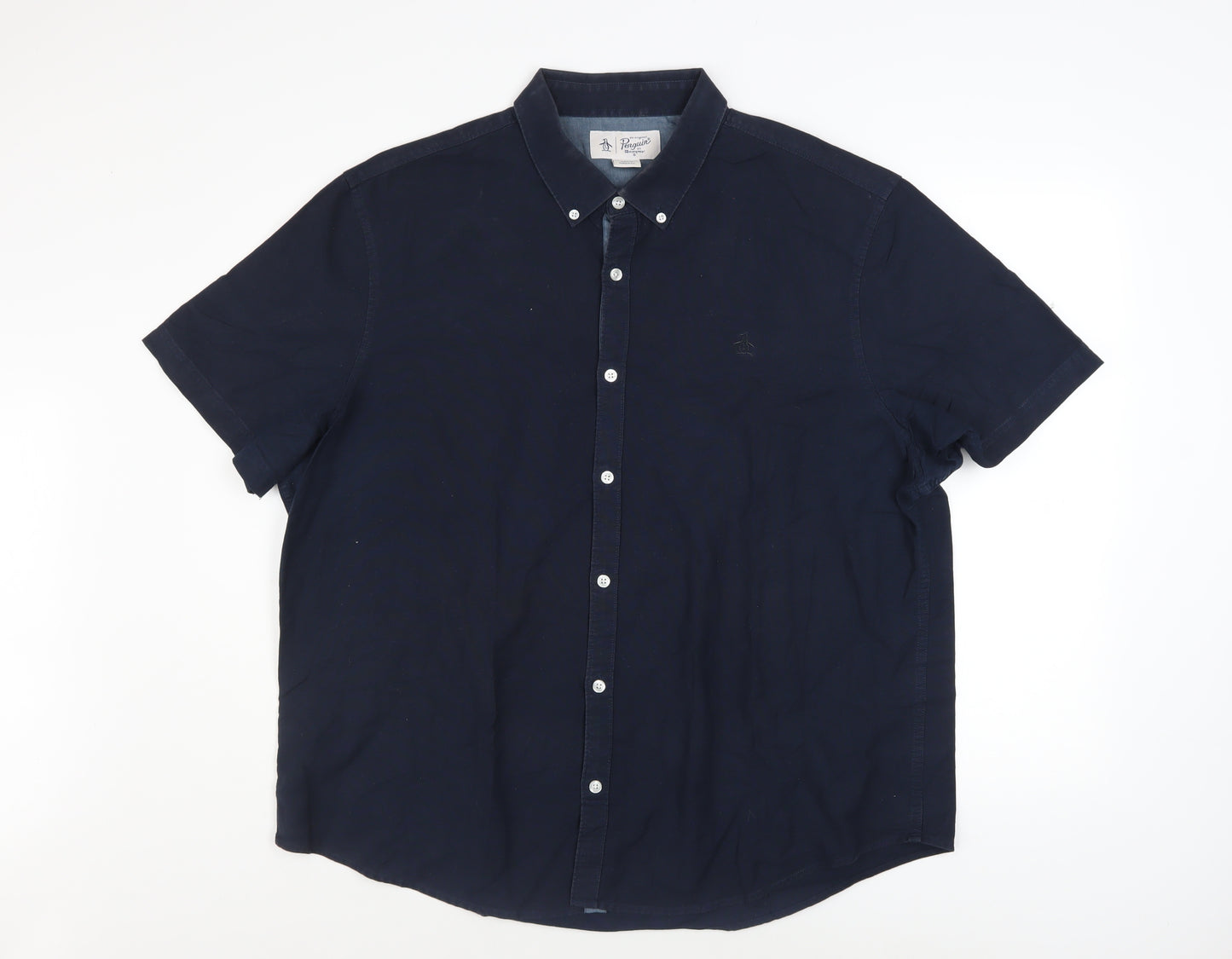 Original Penguin Men's Blue 2XL Short Sleeve Cotton Button-Up Shirt