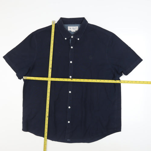 Original Penguin Men's Blue 2XL Short Sleeve Cotton Button-Up Shirt