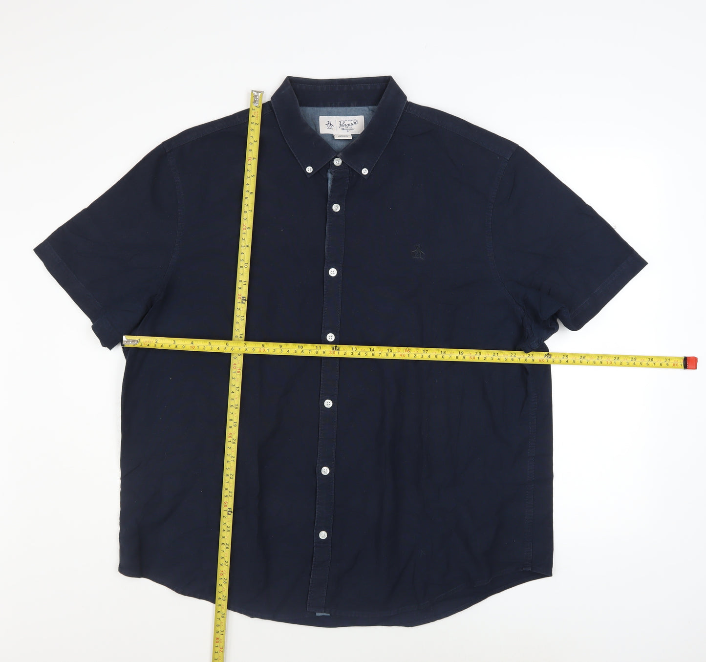 Original Penguin Men's Blue 2XL Short Sleeve Cotton Button-Up Shirt