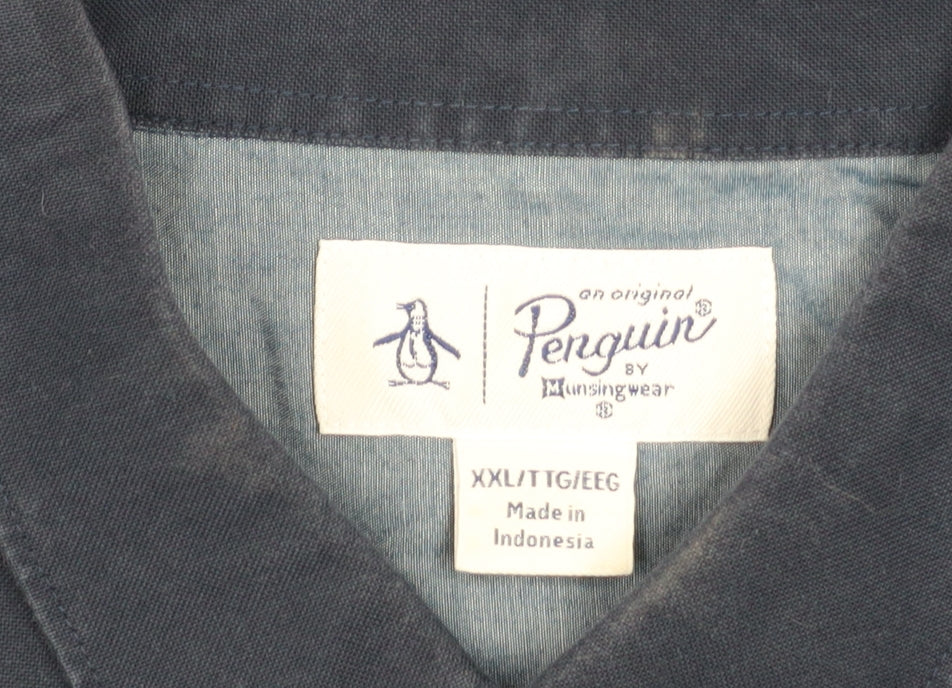 Original Penguin Men's Blue 2XL Short Sleeve Cotton Button-Up Shirt