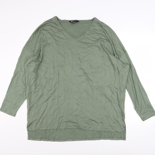 Friends Like These Women’s Green V-Neck Jersey Long Sleeve Top Size 14