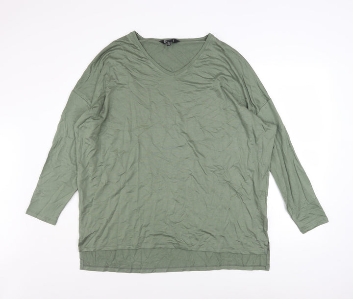 Friends Like These Women’s Green V-Neck Jersey Long Sleeve Top Size 14