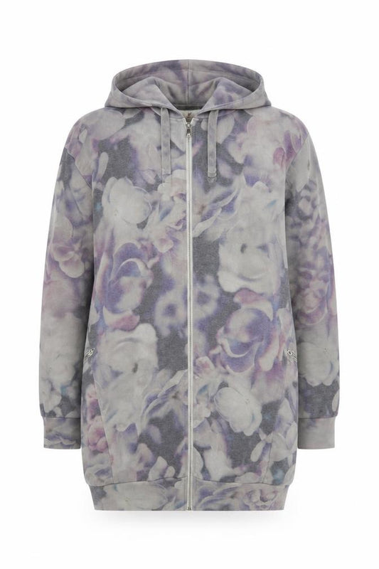 Front view of A Postcard from Brighton women’s grey floral hooded basic jacket, size S