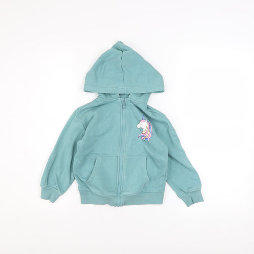 Marks and Spencer Girls Green Unicorn Zip Hoodie Jacket 4-5 Years