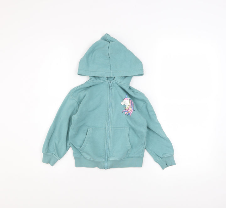 Marks and Spencer Girls Green Unicorn Zip Hoodie Jacket 4-5 Years
