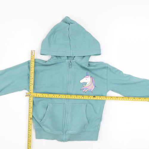 Marks and Spencer Girls Green Unicorn Zip Hoodie Jacket 4-5 Years