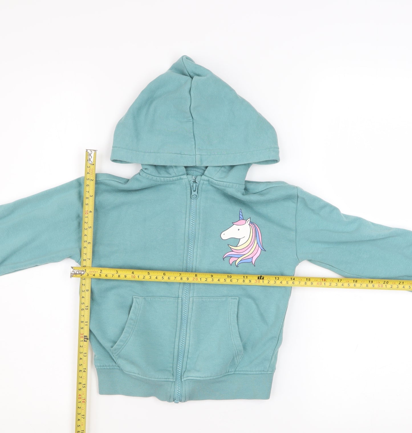 Marks and Spencer Girls Green Unicorn Zip Hoodie Jacket 4-5 Years
