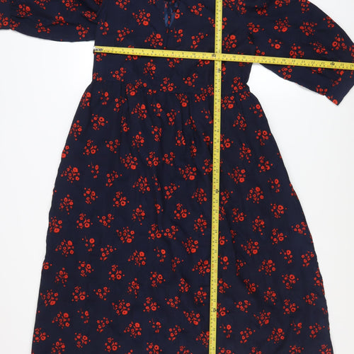 Marks and Spencer Women Blue Floral A-Line Midi Dress Size 8