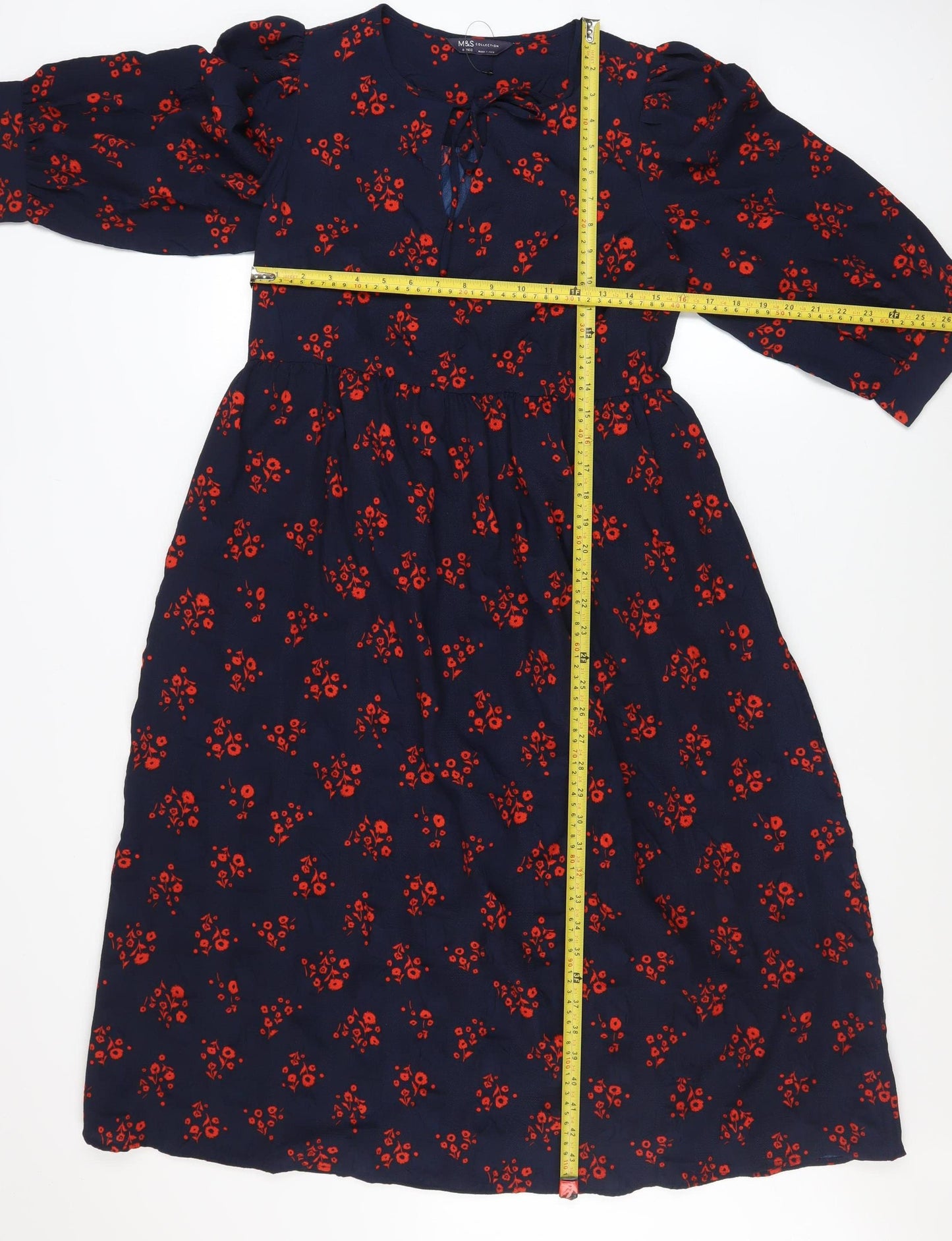 Marks and Spencer Women Blue Floral A-Line Midi Dress Size 8